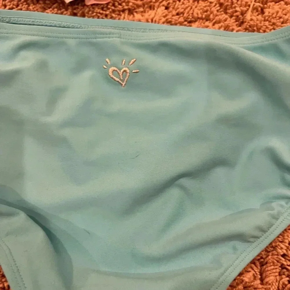 Justice girls large 12 swim set top bottom bikini tankini blue tie dye fringe